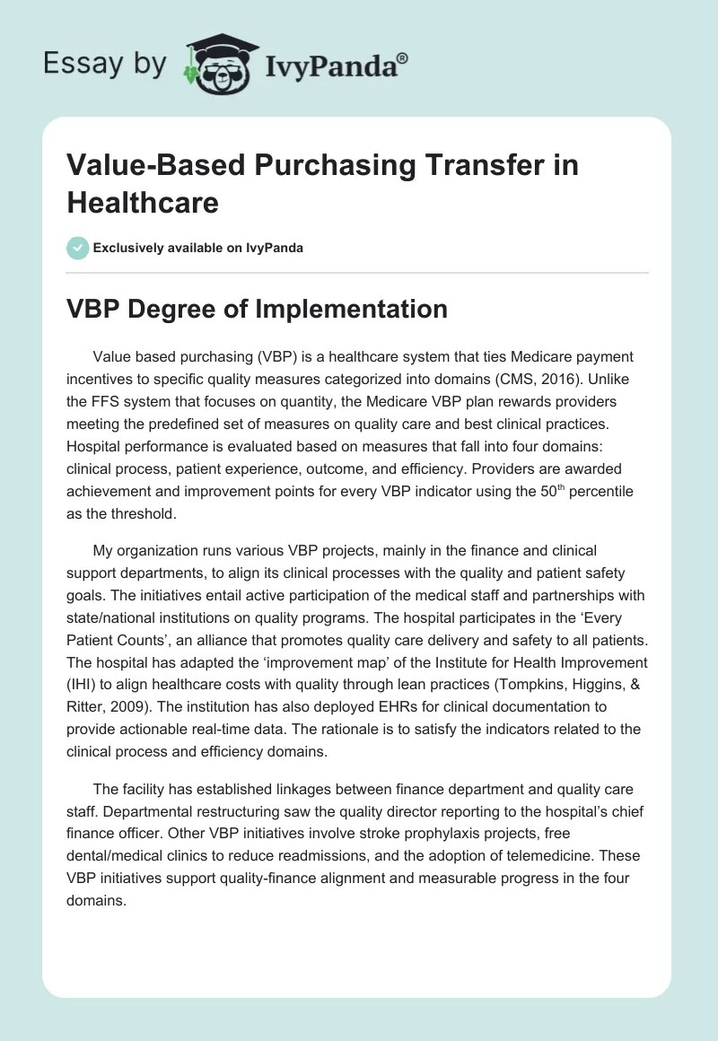Value-Based Purchasing Transfer in Healthcare. Page 1