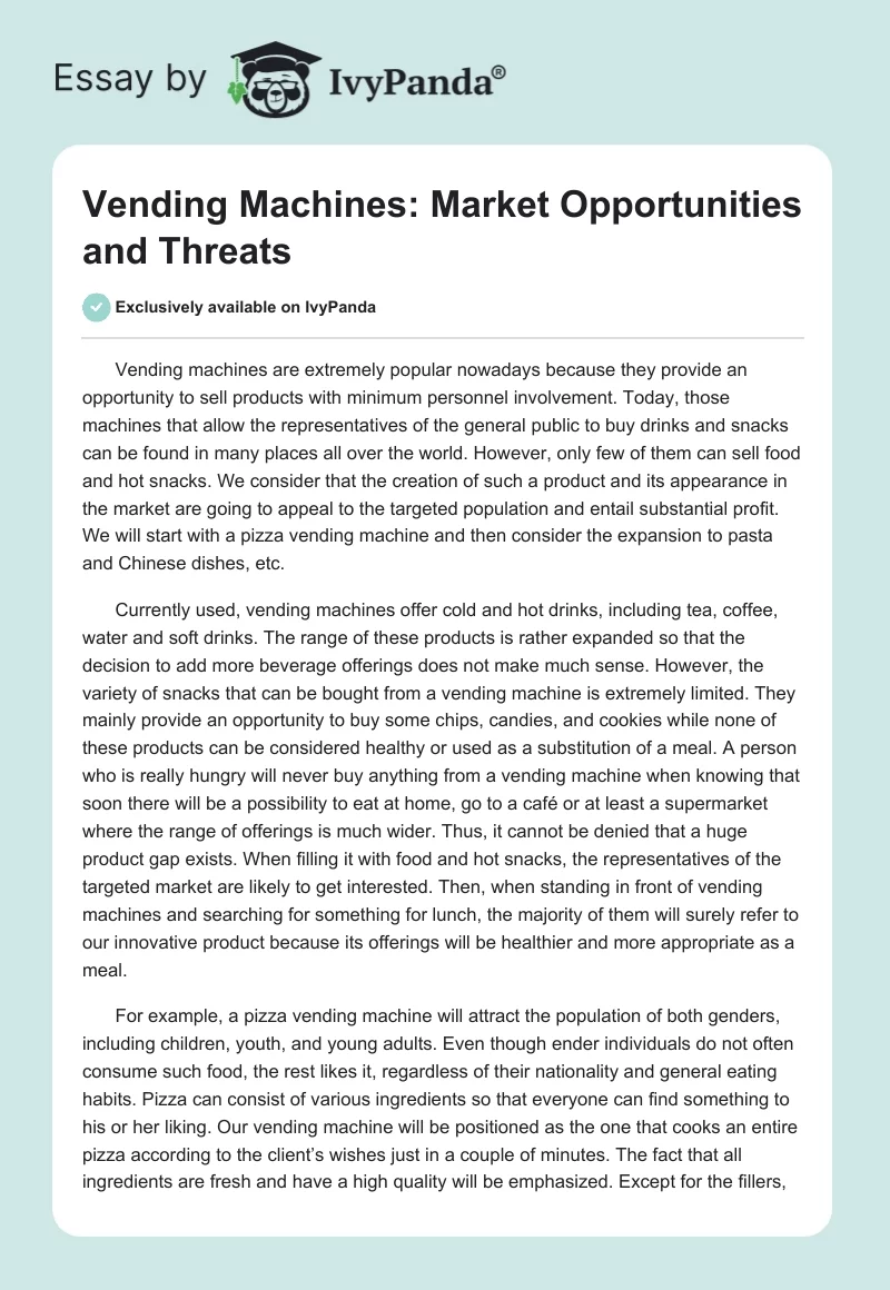 Vending Machines: Market Opportunities and Threats. Page 1