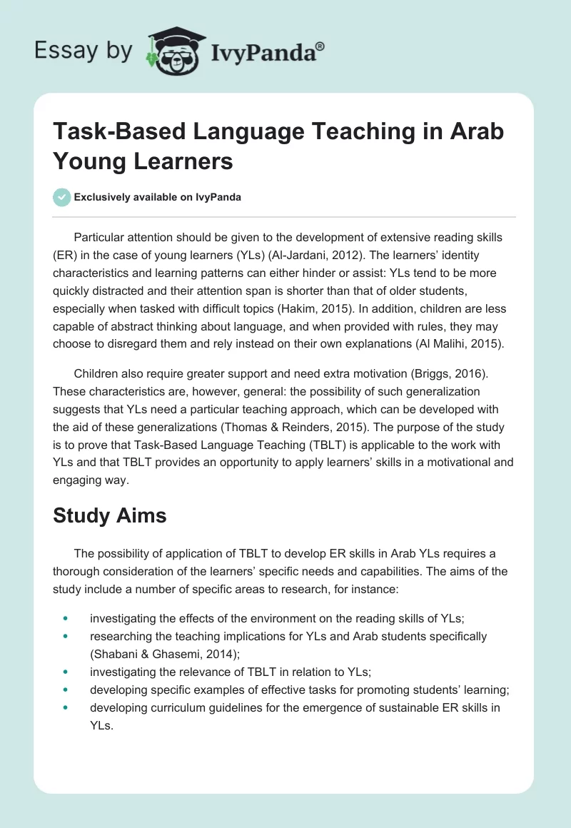 Task-Based Language Teaching in Arab Young Learners. Page 1