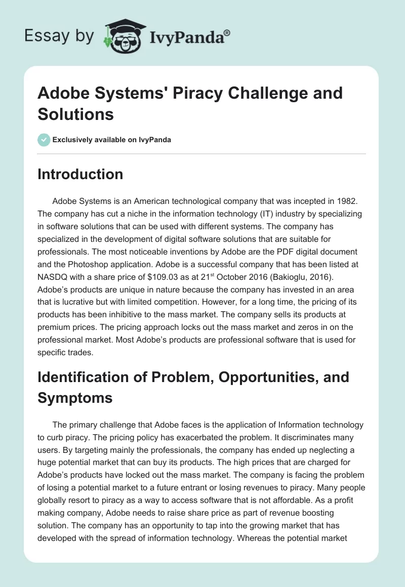 Adobe Systems' Piracy Challenge and Solutions. Page 1