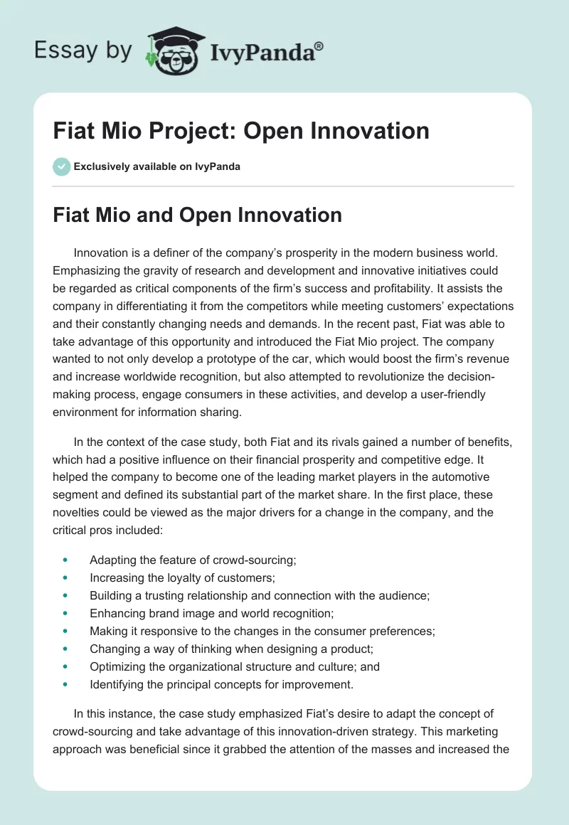 Fiat Mio Project: Open Innovation. Page 1