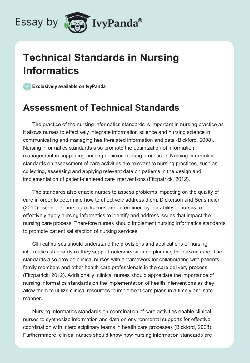 Technical Standards in Nursing Informatics. Page 1