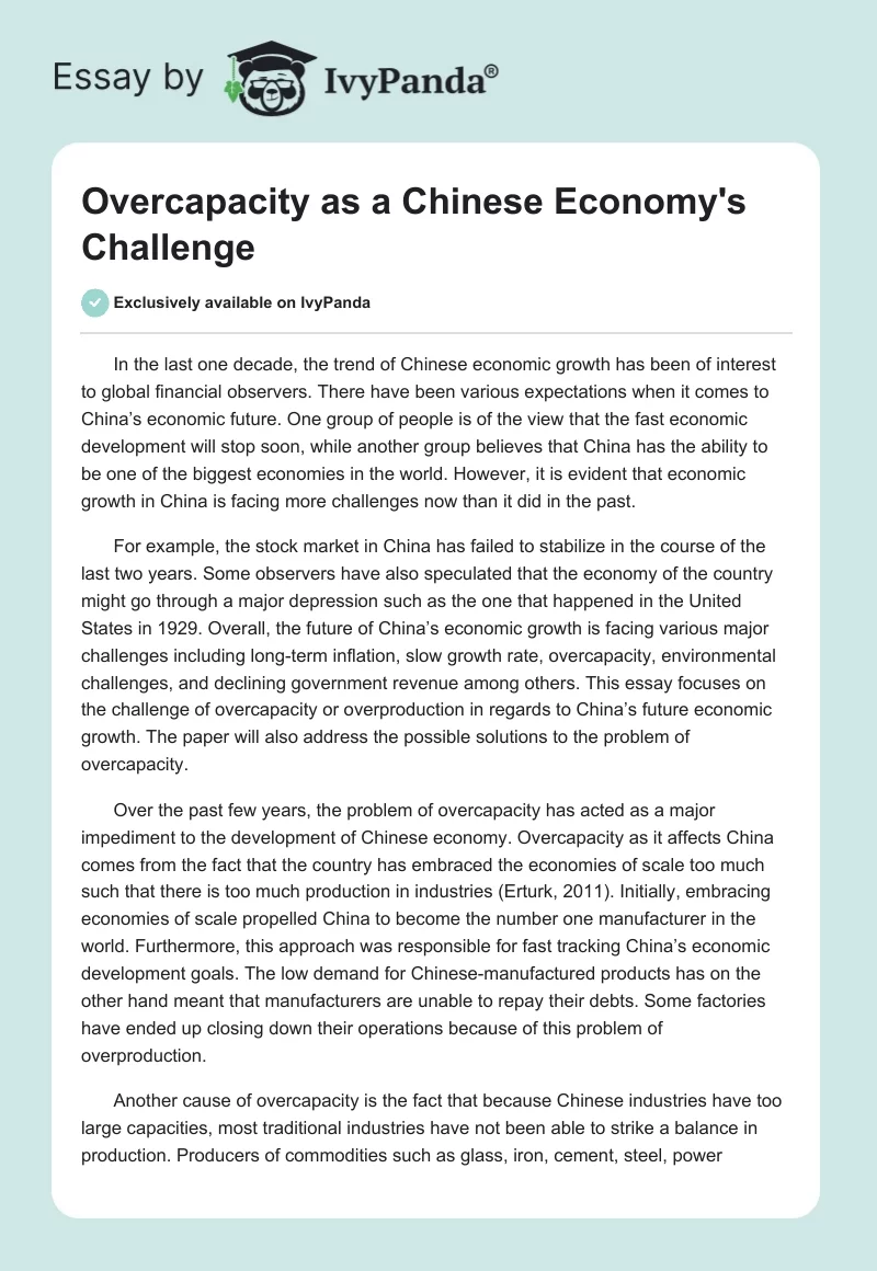 Overcapacity as a Chinese Economy's Challenge. Page 1