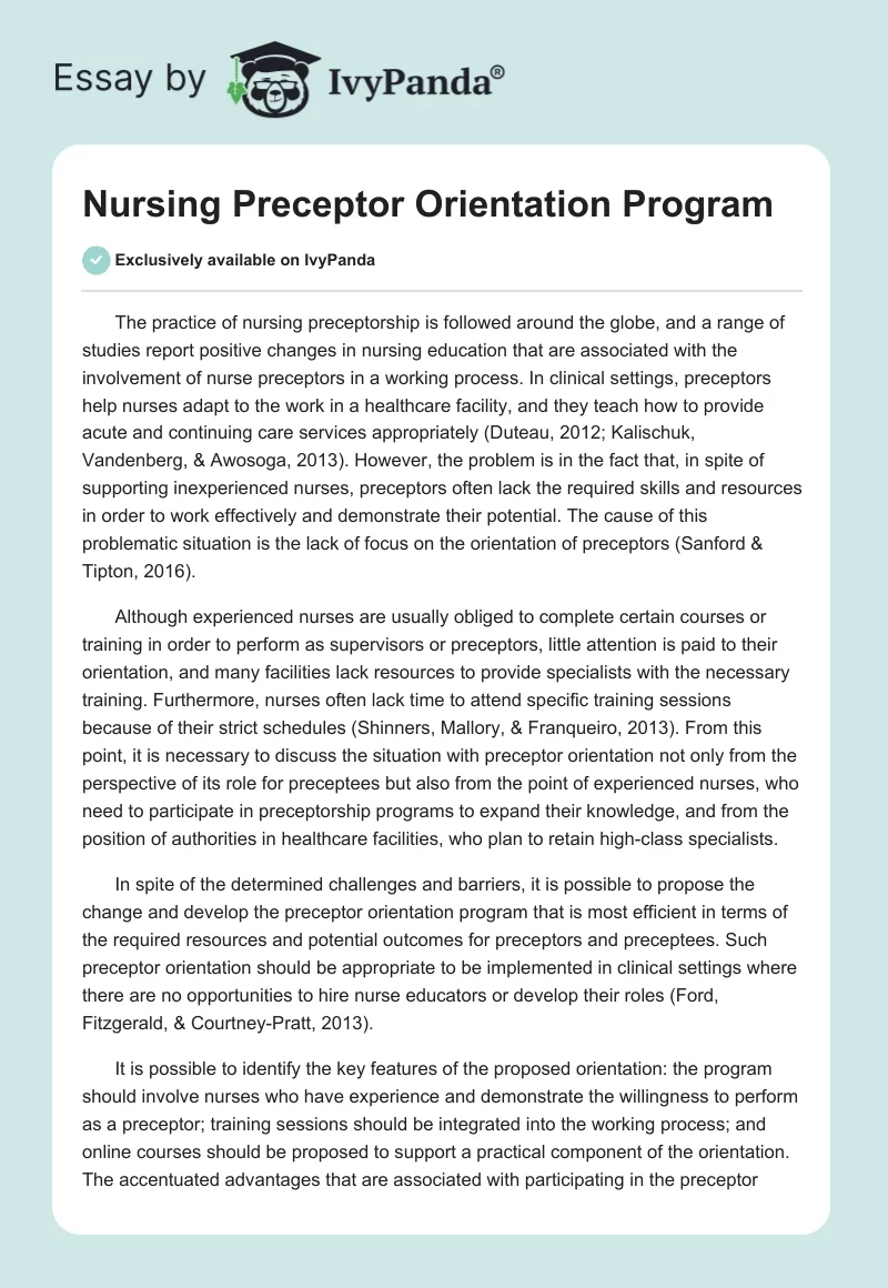 Nursing Preceptor Orientation Program. Page 1