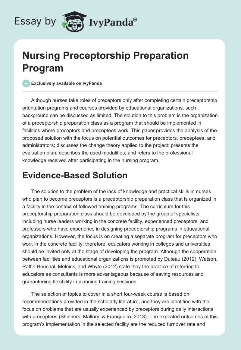 Nursing Preceptorship Preparation Program. Page 1