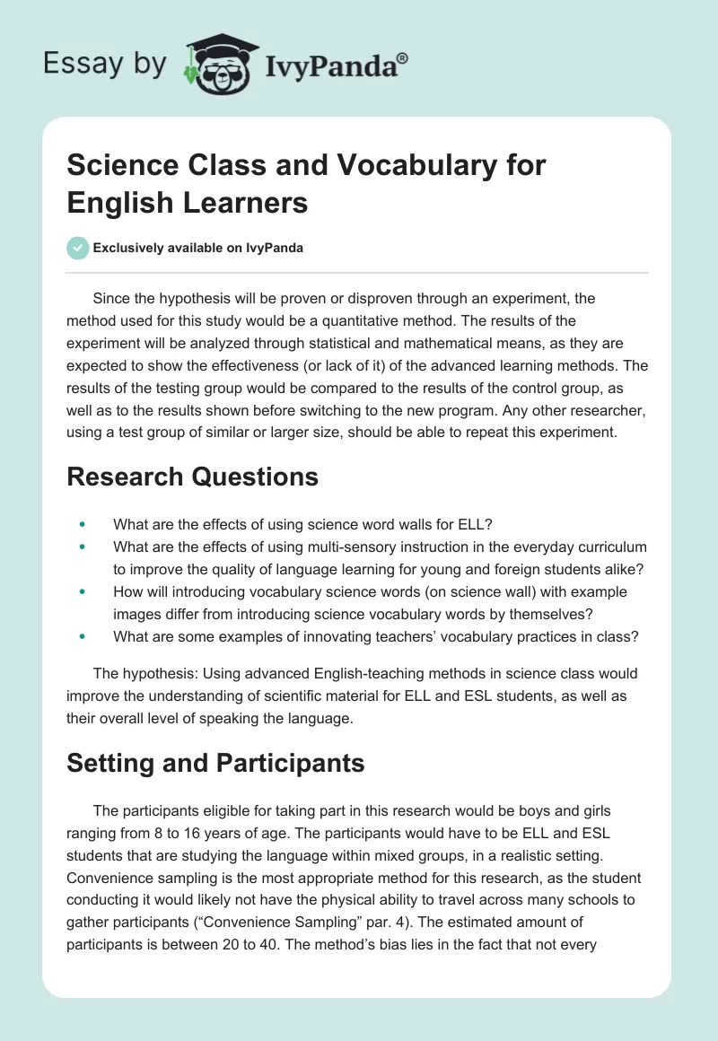 Science Class and Vocabulary for English Learners. Page 1