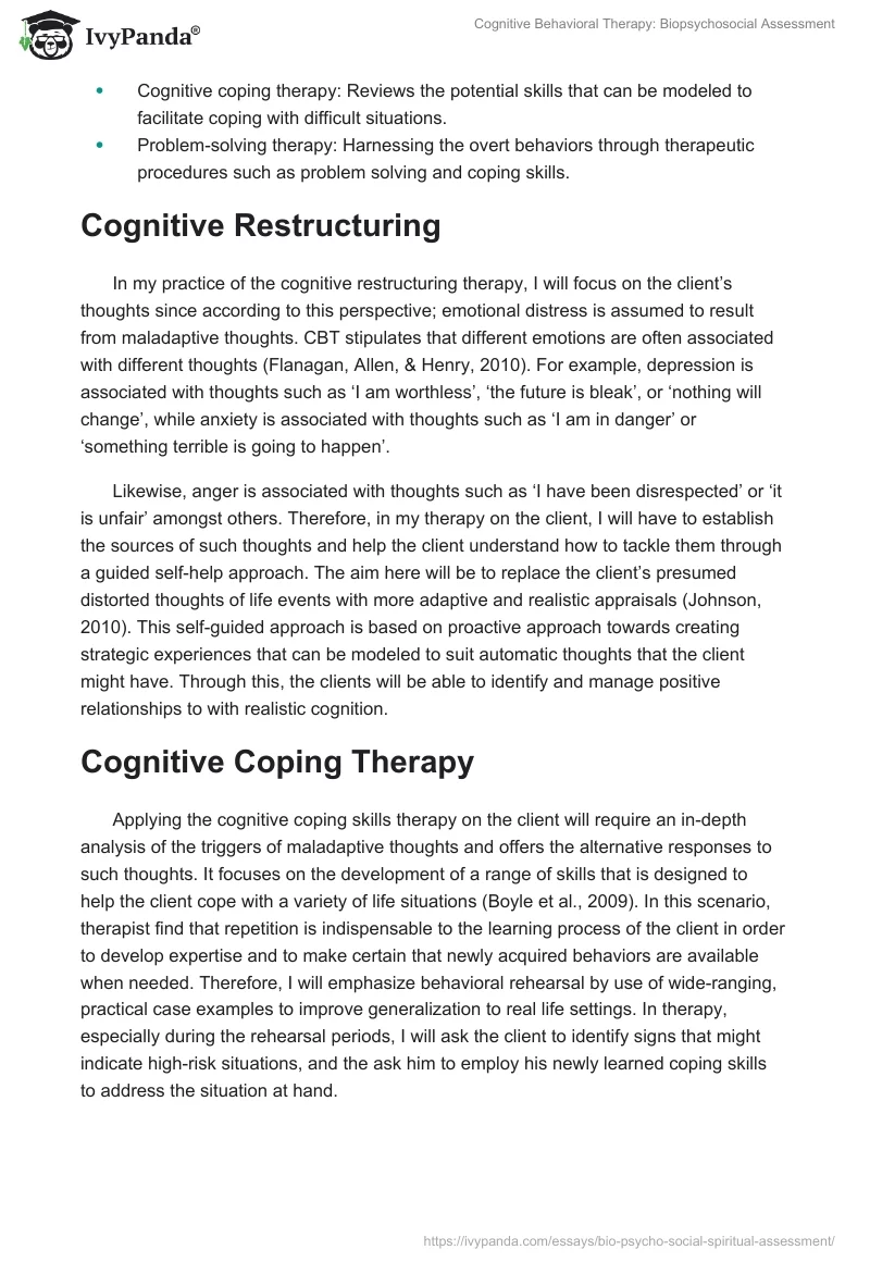 Cognitive Behavioral Therapy: Biopsychosocial Assessment. Page 5