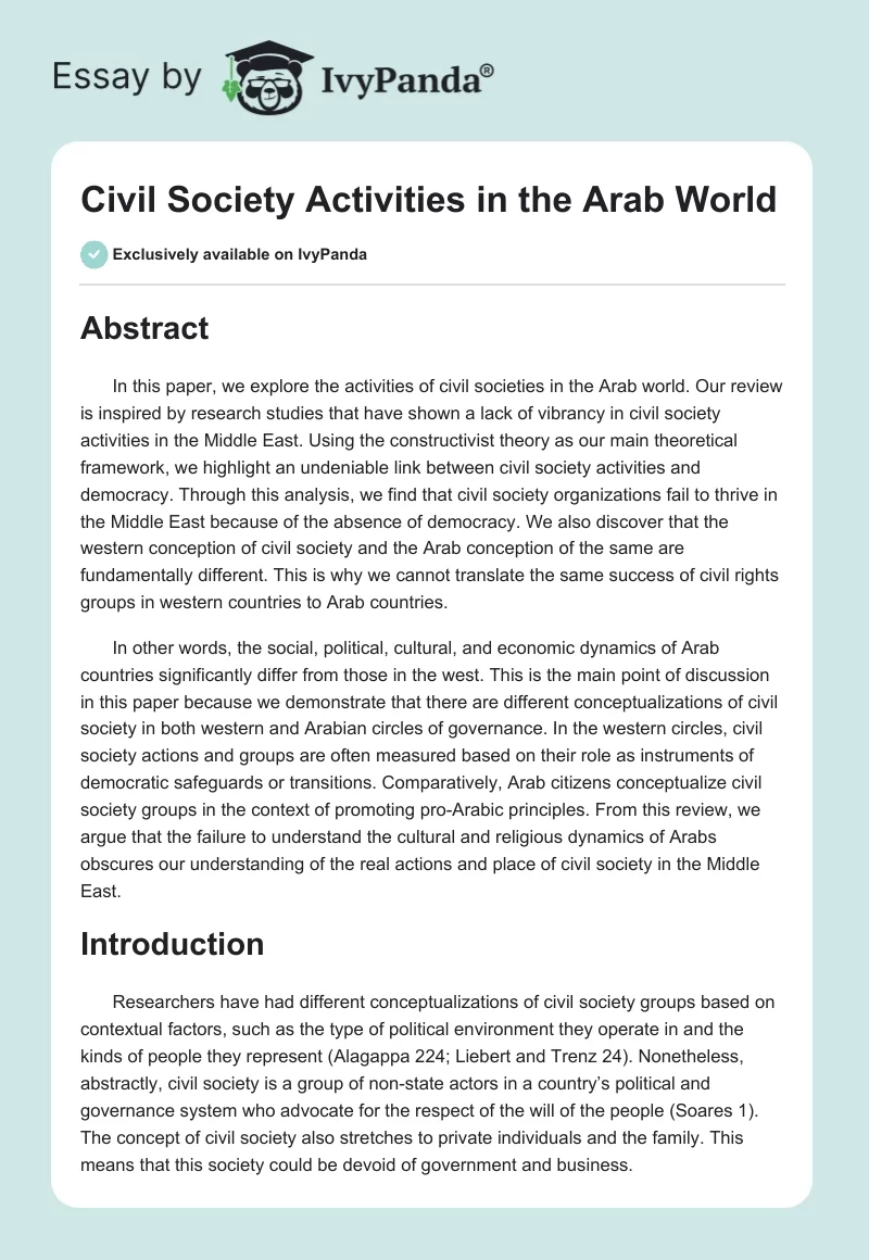 Civil Society Activities in the Arab World. Page 1