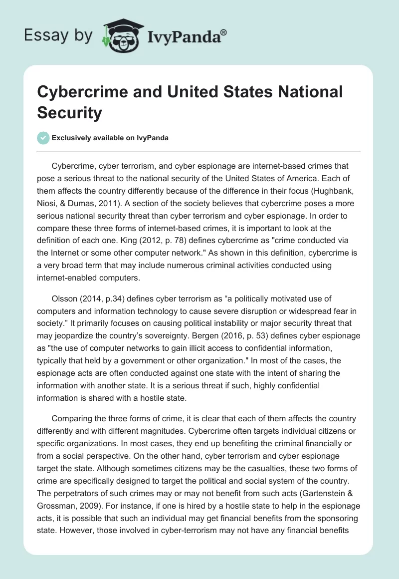 Cybercrime and United States National Security. Page 1
