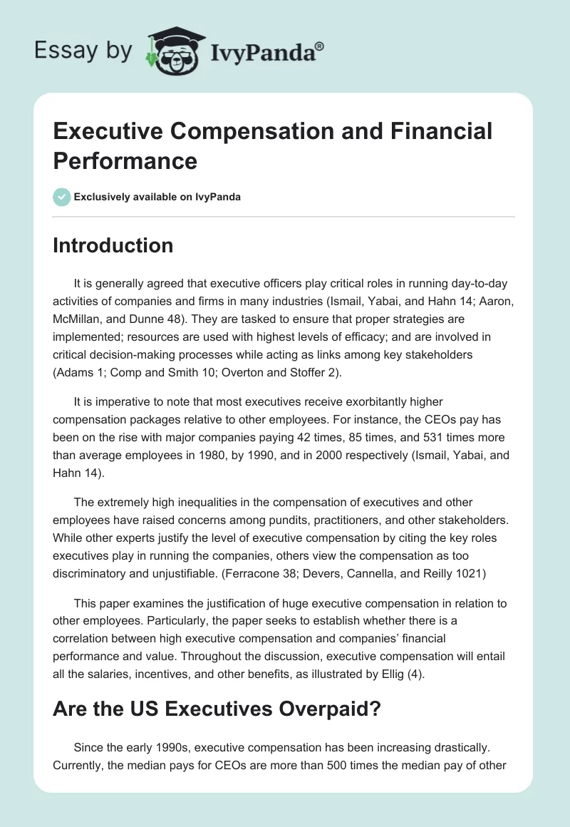 Executive Compensation and Financial Performance. Page 1