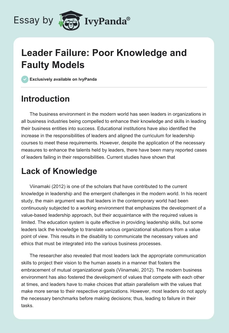 Leader Failure: Poor Knowledge and Faulty Models. Page 1