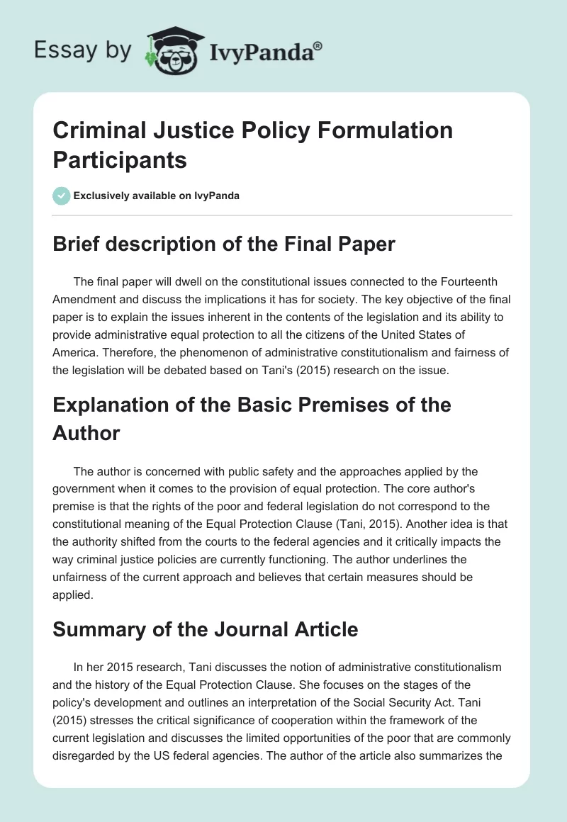 Criminal Justice Policy Formulation Participants. Page 1
