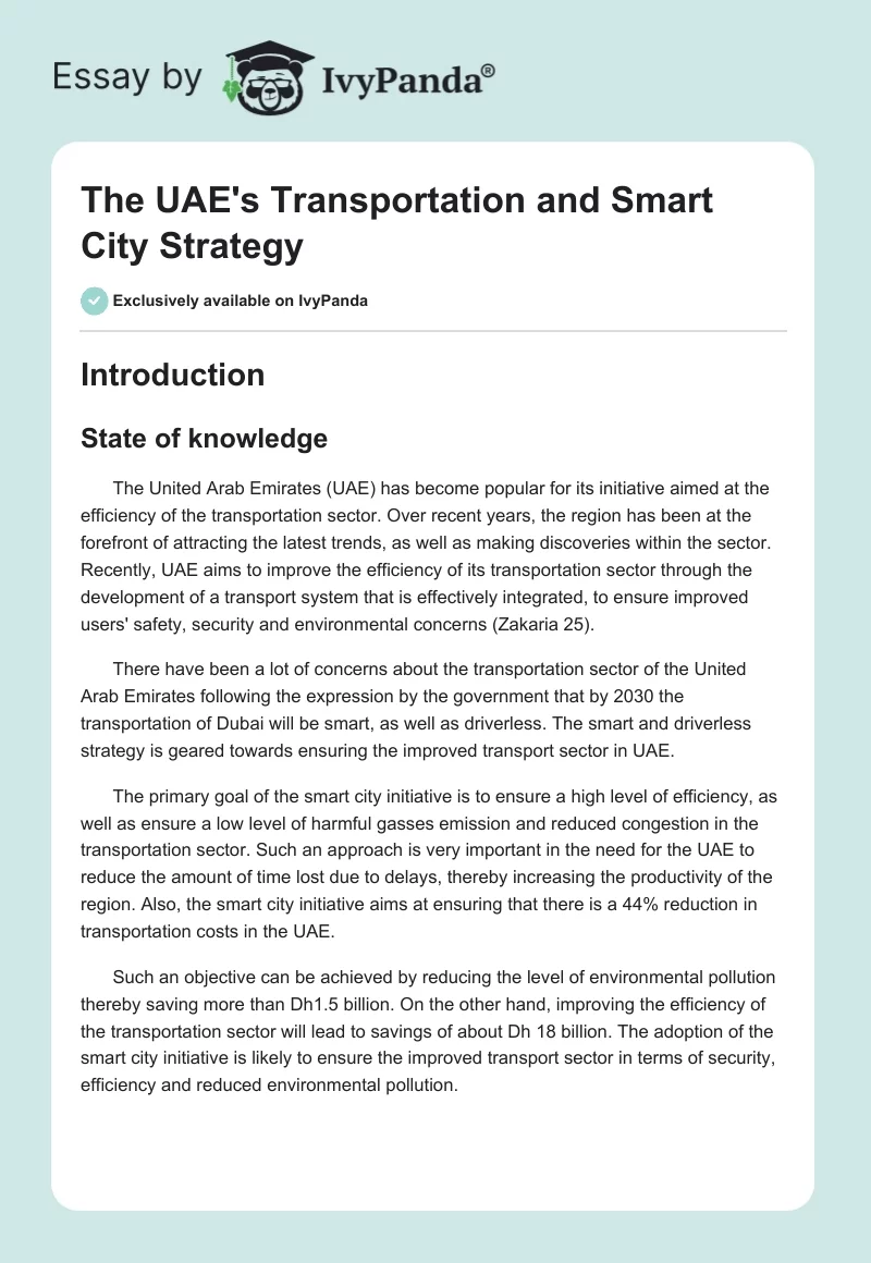 The UAE's Transportation and Smart City Strategy. Page 1