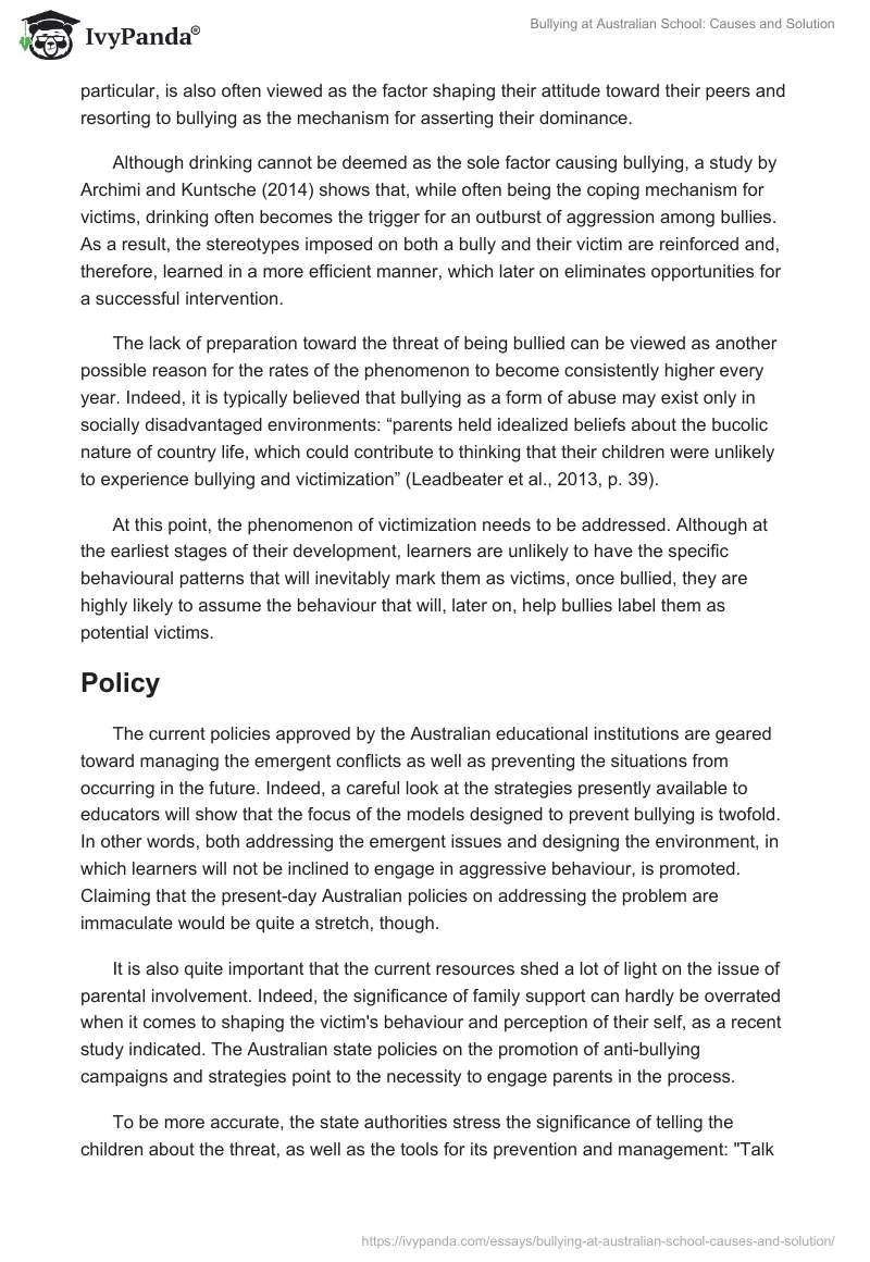 Bullying at Australian School: Causes and Solution. Page 3