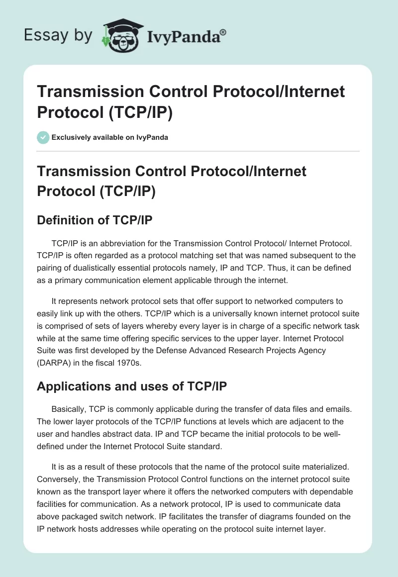 Transmission Control Protocol/Internet Protocol (TCP/IP). Page 1