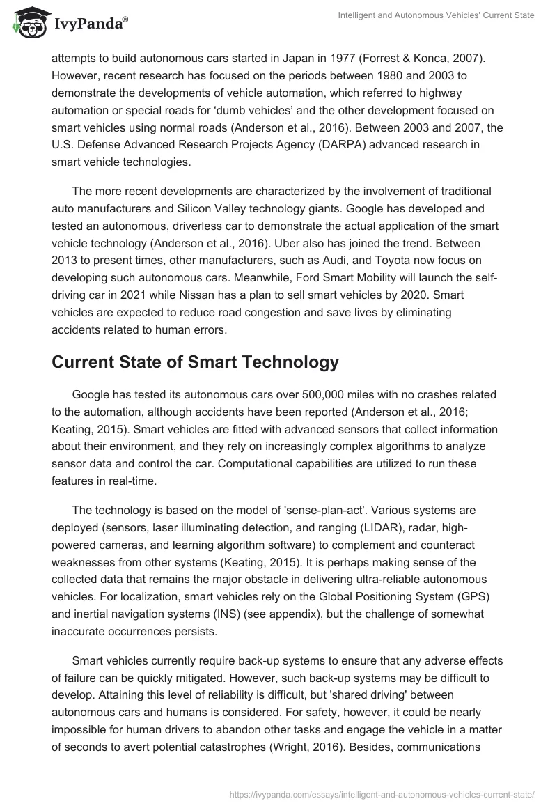 Intelligent and Autonomous Vehicles' Current State. Page 3