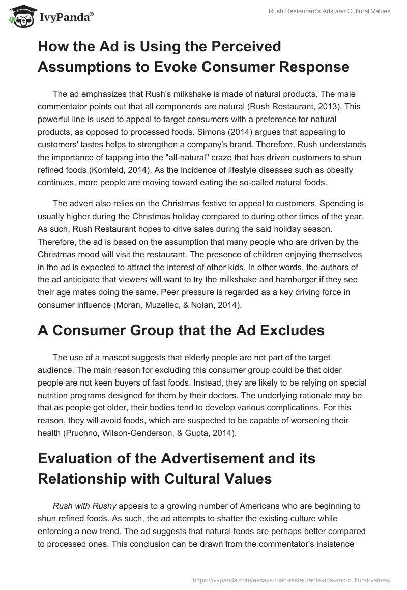 Rush Restaurant's Ads and Cultural Values. Page 2
