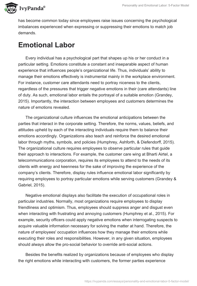 Personality and Emotional Labor: 5-Factor Model. Page 3