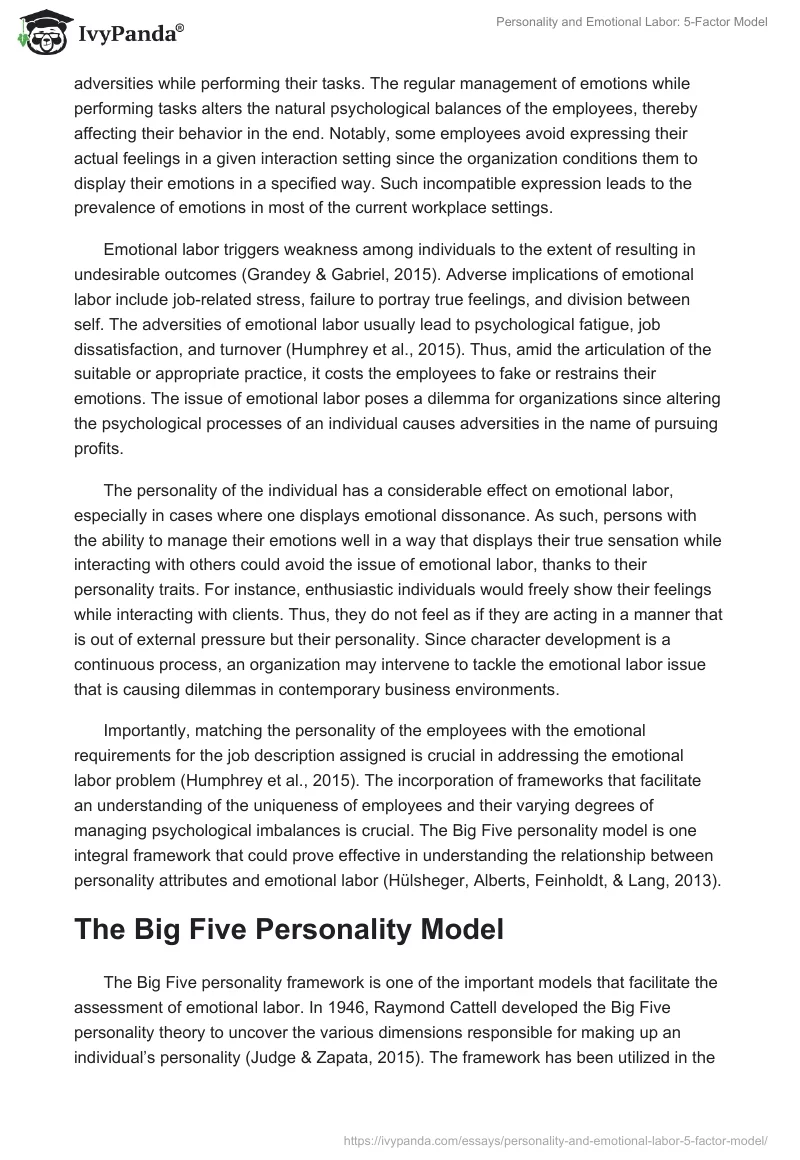Personality and Emotional Labor: 5-Factor Model. Page 4