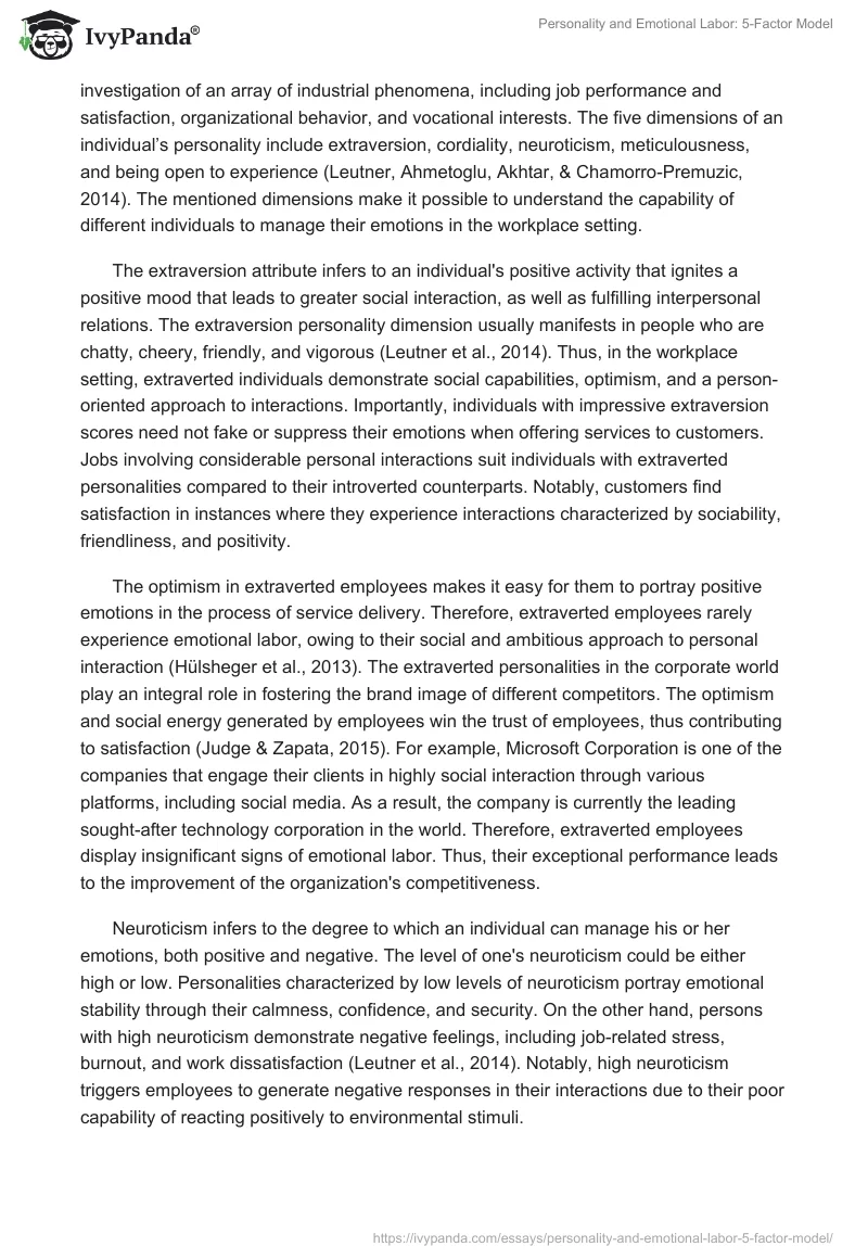 Personality and Emotional Labor: 5-Factor Model. Page 5