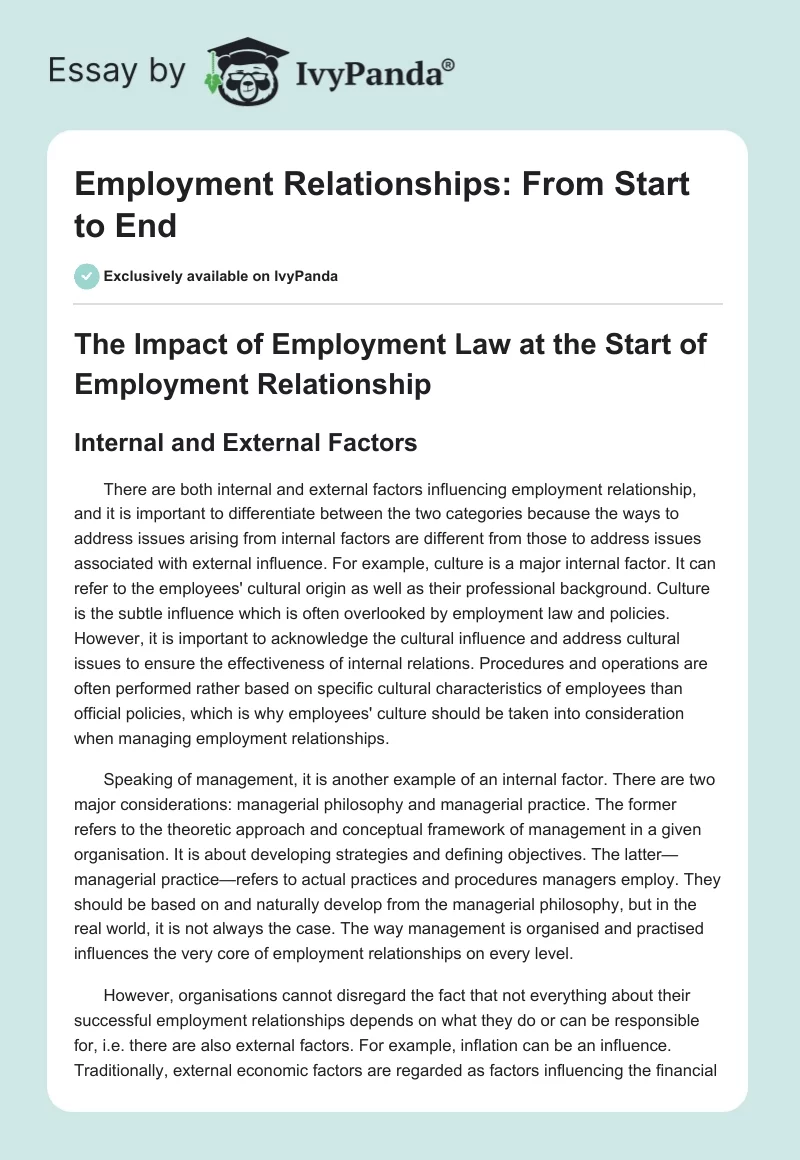 Employment Relationships: From Start to End. Page 1