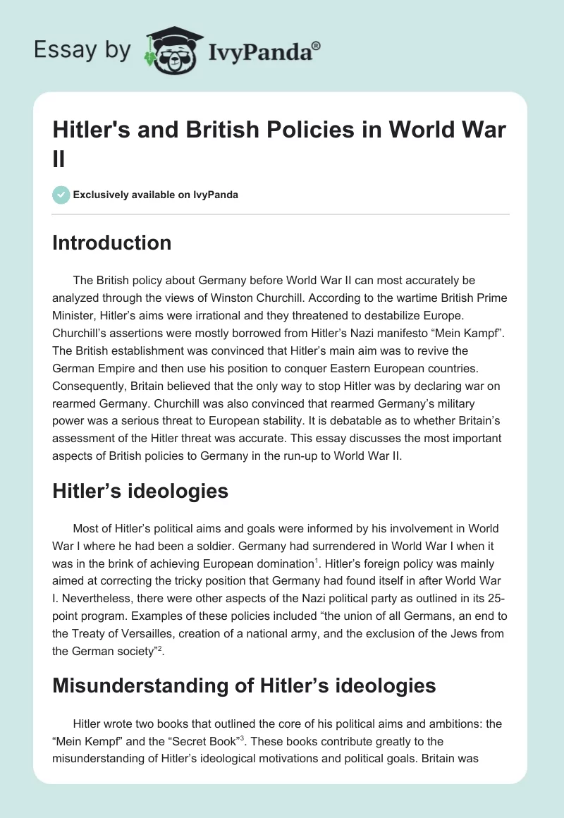 Hitler's and British Policies in World War II. Page 1