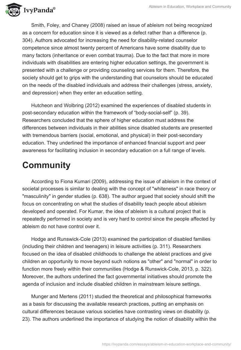 Ableism in Education, Workplace and Community. Page 2