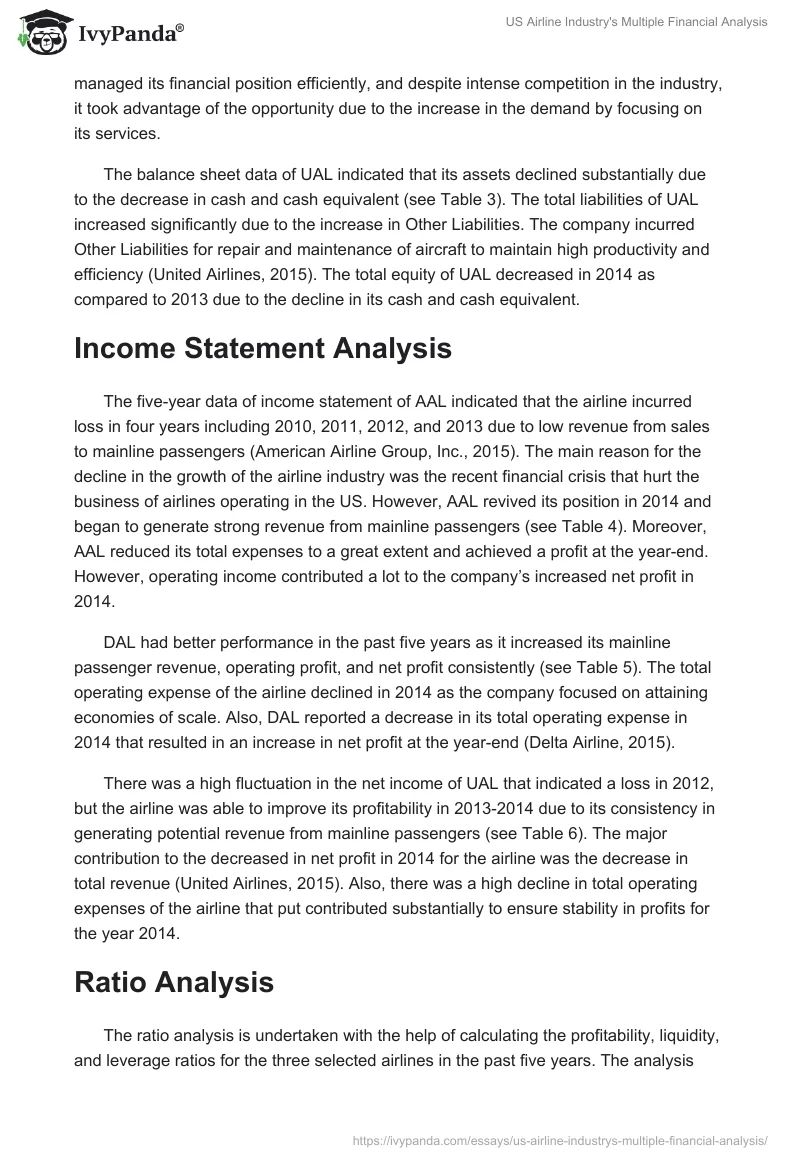 US Airline Industry's Multiple Financial Analysis. Page 2