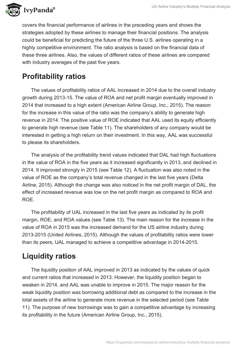 US Airline Industry's Multiple Financial Analysis. Page 3