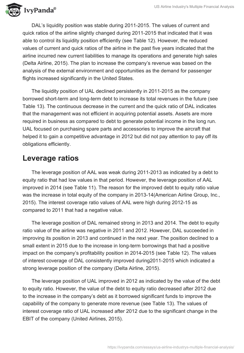 US Airline Industry's Multiple Financial Analysis. Page 4
