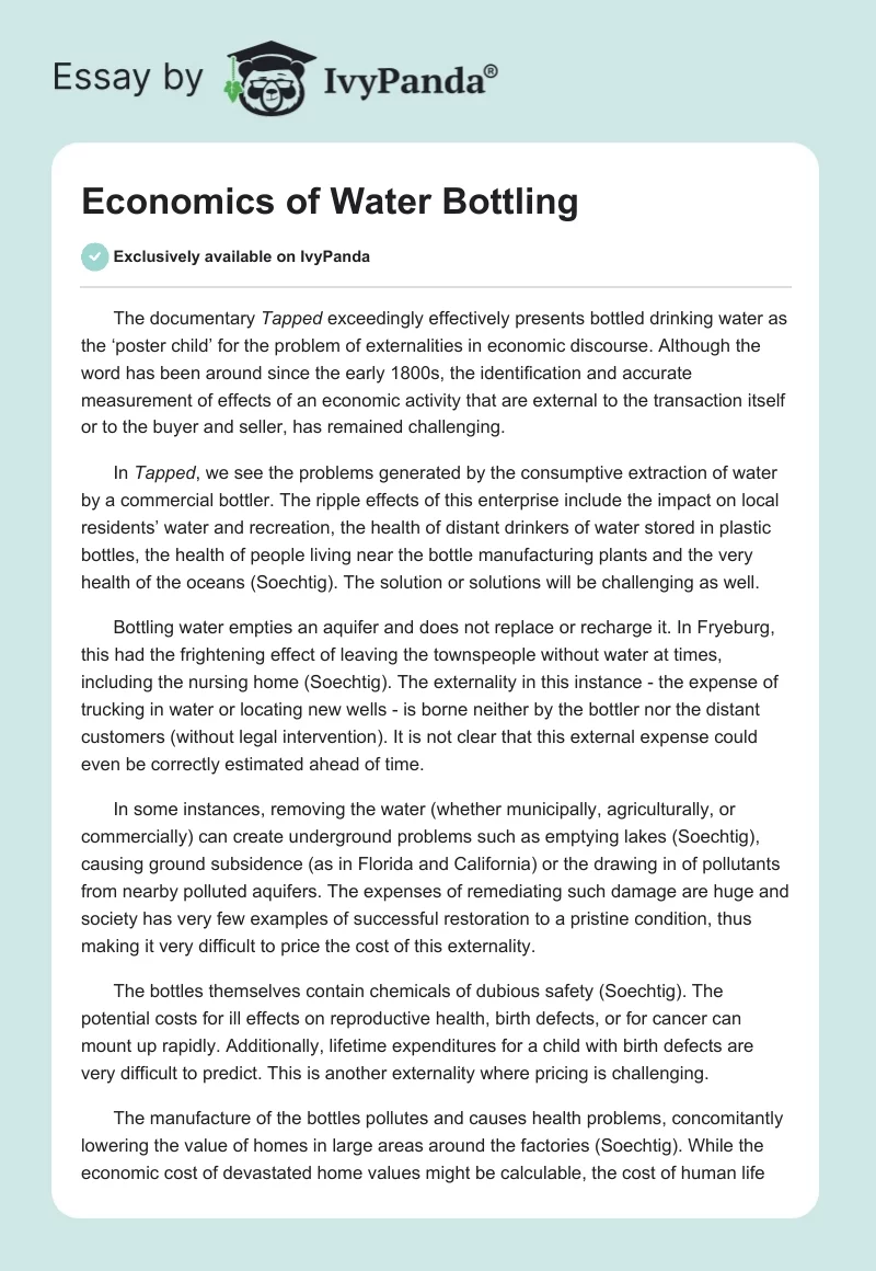 Economics of Water Bottling. Page 1