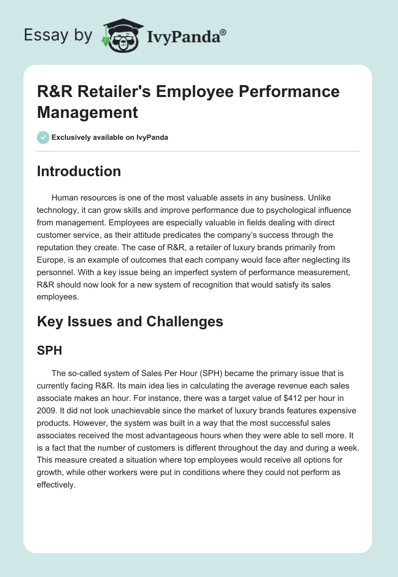 R&R Retailer's Employee Performance Management. Page 1