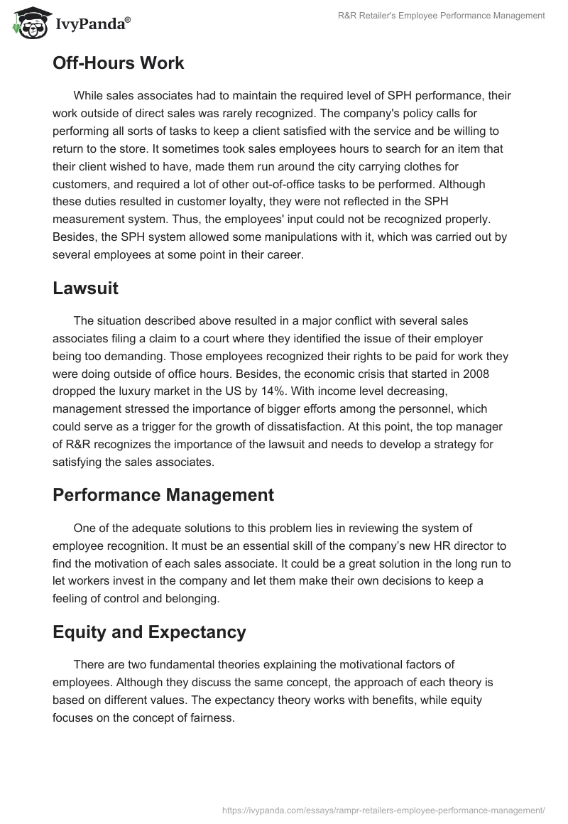 R&R Retailer's Employee Performance Management. Page 2