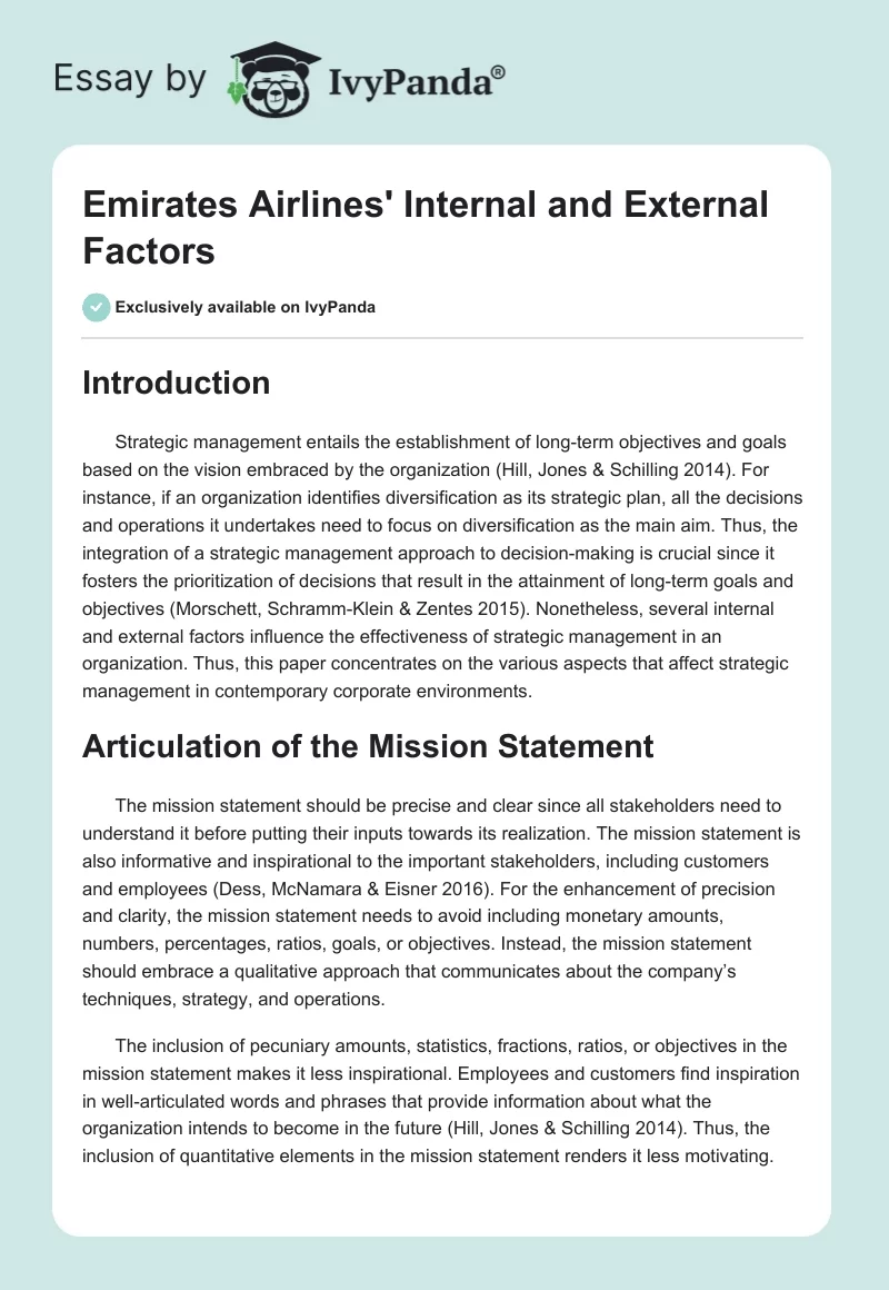 Emirates Airlines' Internal and External Factors. Page 1