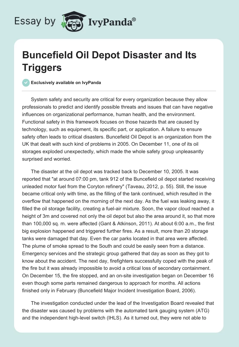 Buncefield Oil Depot Disaster and Its Triggers. Page 1