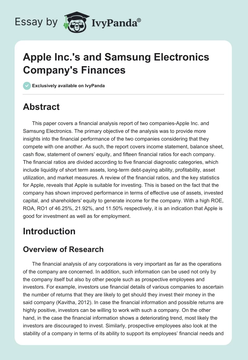 Apple Inc.'s and Samsung Electronics Company's Finances. Page 1