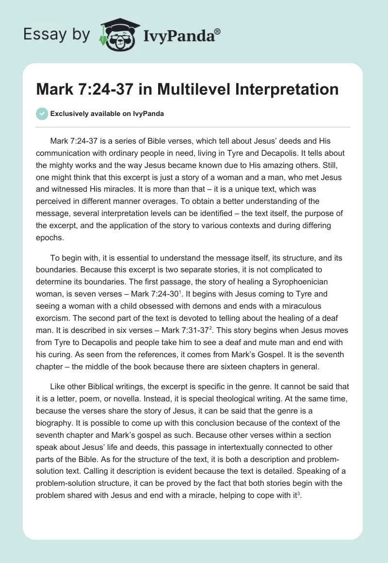 Mark 7:24-37 in Multilevel Interpretation. Page 1