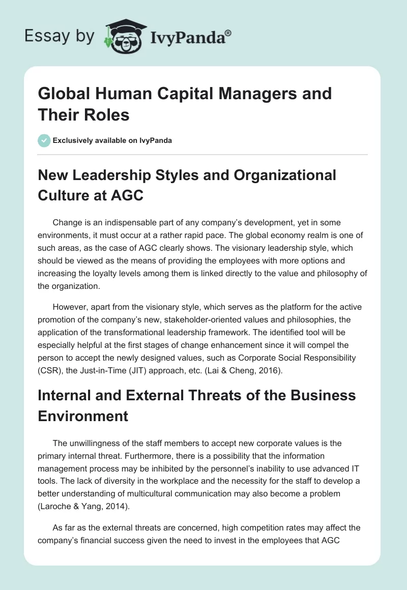 Global Human Capital Managers and Their Roles. Page 1