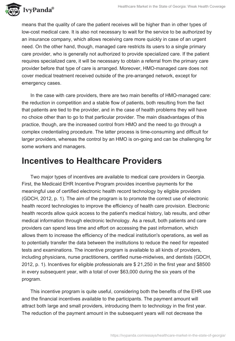 Healthcare Market in the State of Georgia: Weak Health Coverage. Page 3