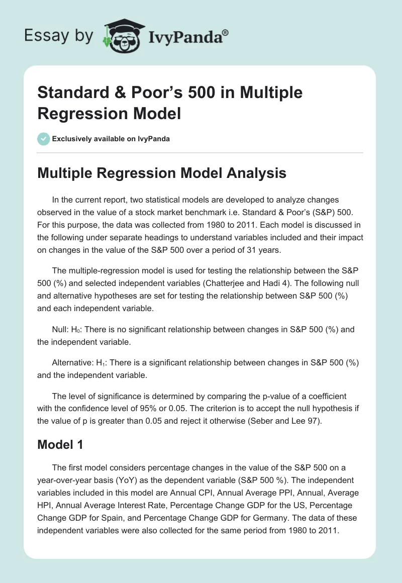 Standard & Poor’s 500 in Multiple Regression Model. Page 1
