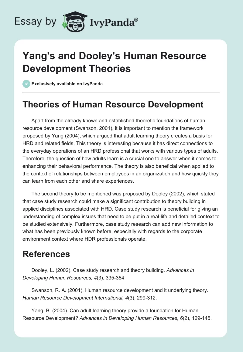 Yang's and Dooley's Human Resource Development Theories. Page 1