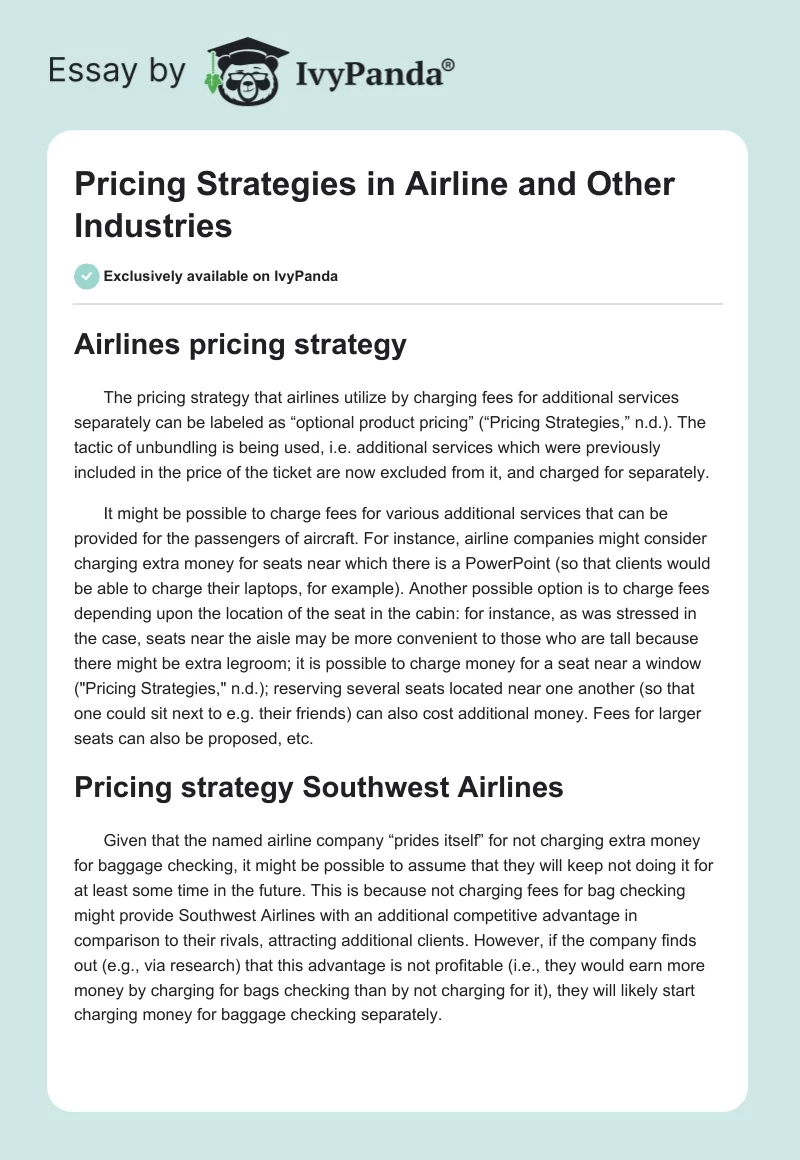 Pricing Strategies in Airline and Other Industries. Page 1