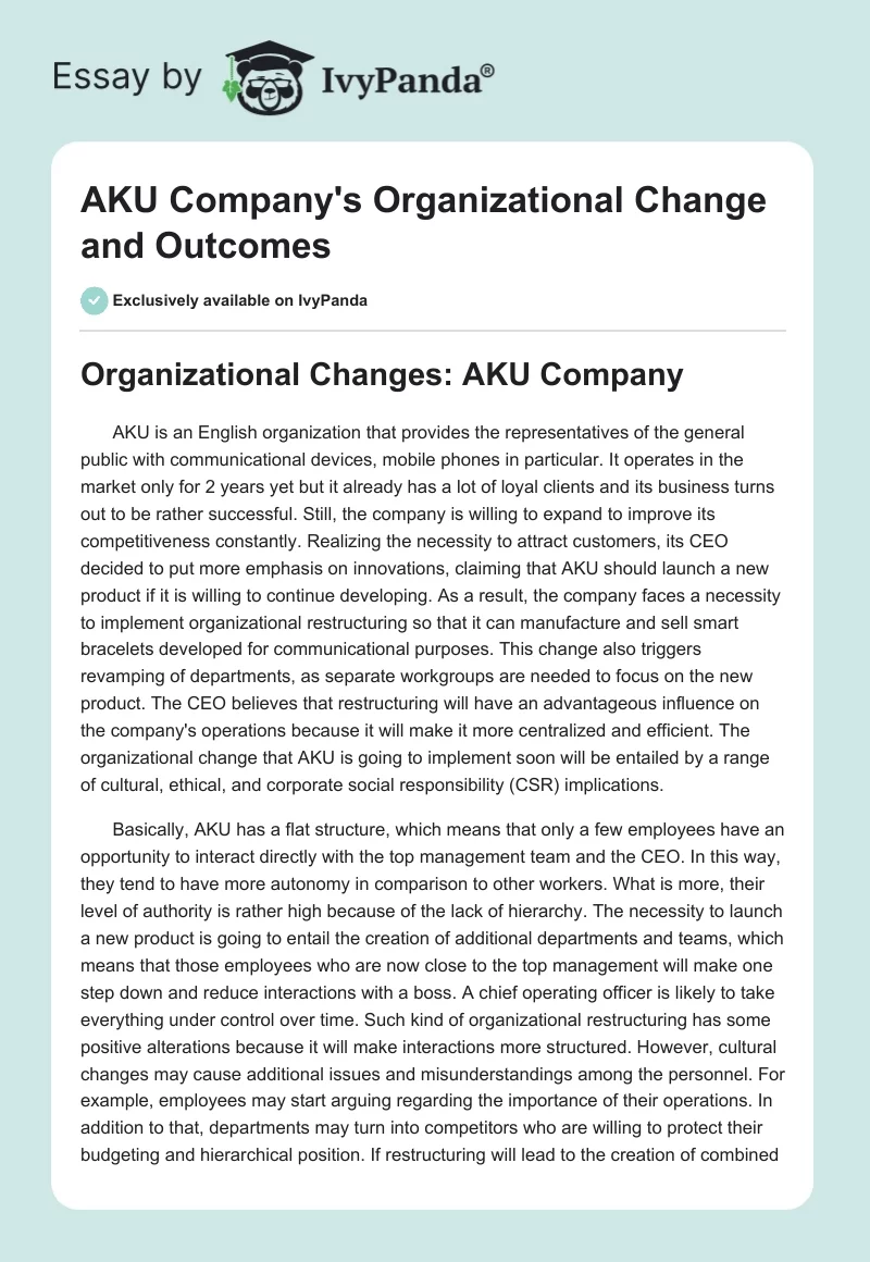 AKU Company's Organizational Change and Outcomes. Page 1