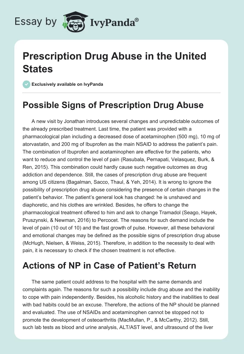 Prescription Drug Abuse in the United States. Page 1