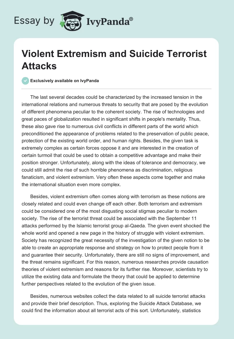 Violent Extremism and Suicide Terrorist Attacks. Page 1