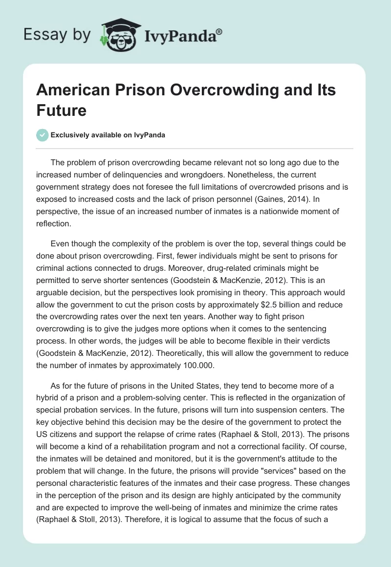 American Prison Overcrowding and Its Future. Page 1