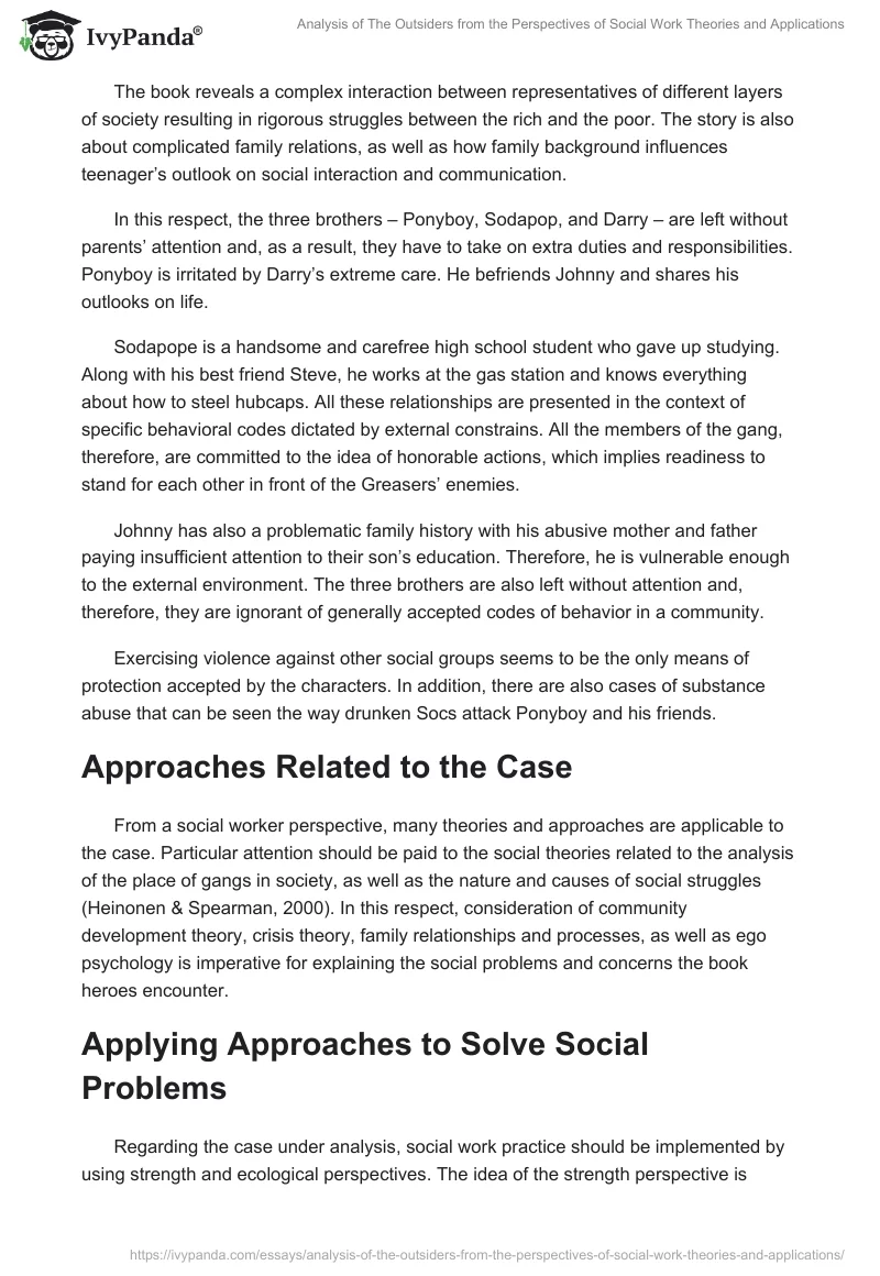 Analysis of The Outsiders From the Perspectives of Social Work Theories and Applications. Page 2