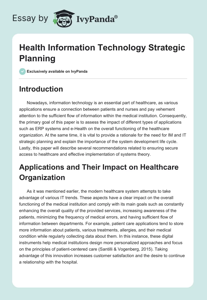 Health Information Technology Strategic Planning. Page 1
