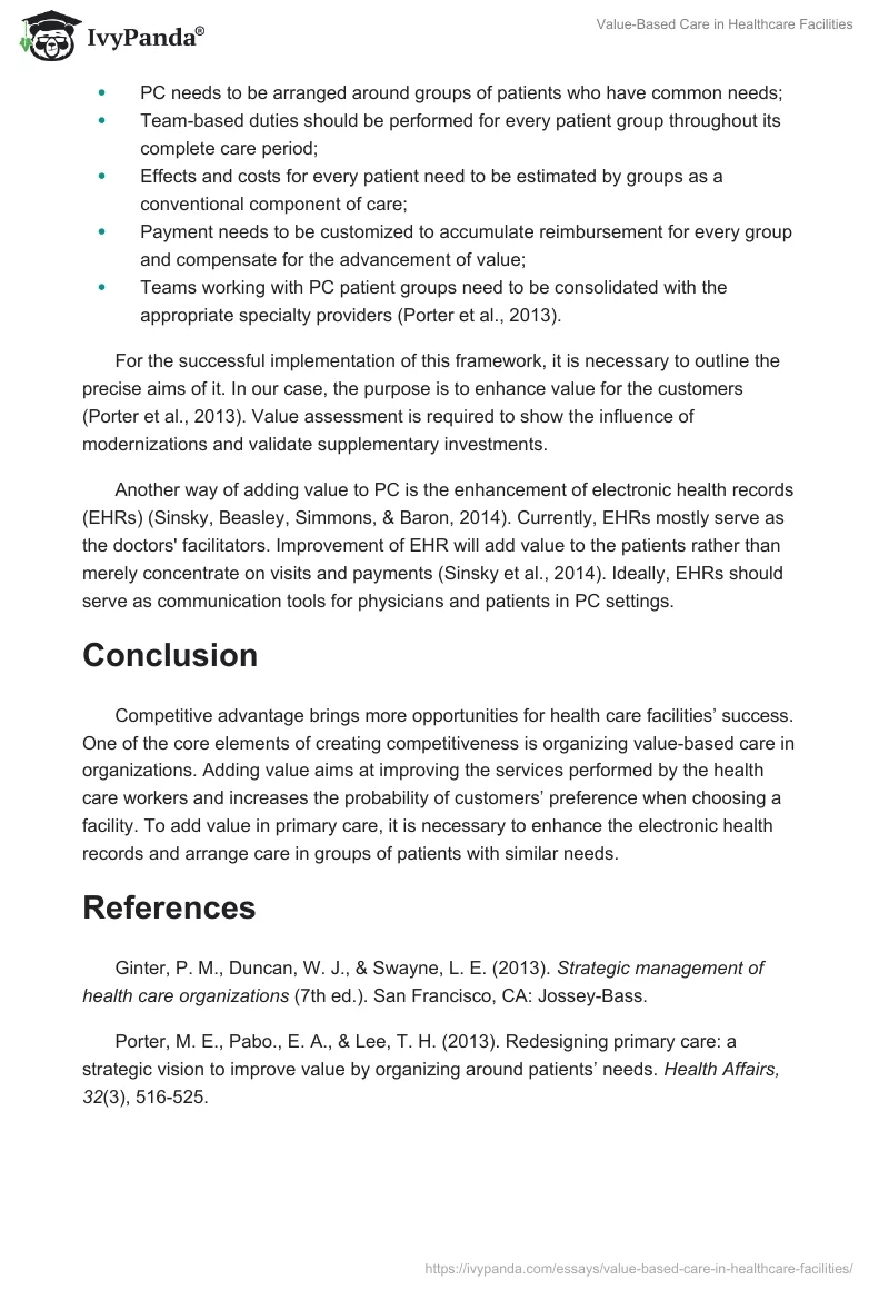 Value-Based Care in Healthcare Facilities. Page 2
