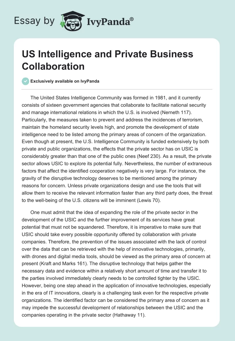 US Intelligence and Private Business Collaboration. Page 1